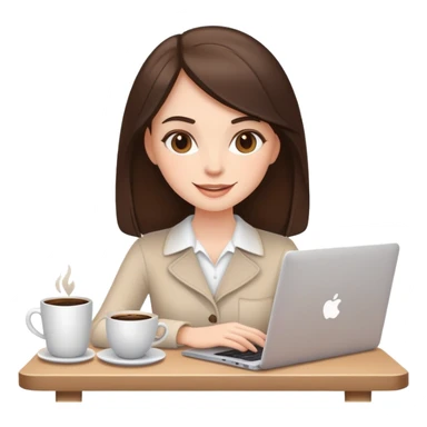 white brunette girl with laptop and coffee cheerful expression sticker