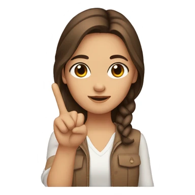 Girl with brown hair and brown eyes doing a peace sign with the right hand sticker