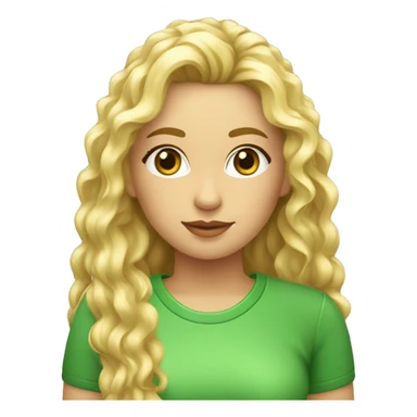 Chica rubia pelo rizado largo y flequillo con ropa verde ldelante ordenador sticker