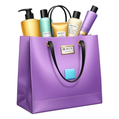 Gift bag with beauty products (shampoo, creams, styling products), a gift bag is beautyful open box full of luxury brand-labeled beauty products sticker