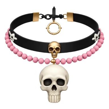 Black beaded choker necklace with animal skull and pink ankh sticker