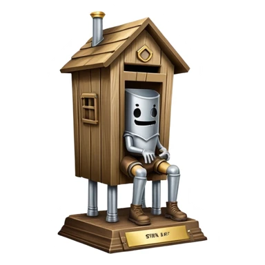 A "I STINK AT FANTASY FOOTBALL" trophy featuring an outhouse-shaped figure with legs on a metallic base - perfect for commemorating league losers.​​​​​​​​​​​​​​​​ sticker