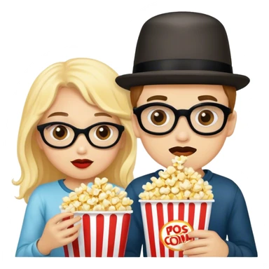 A girl and boy in disguises eating popcorn sticker