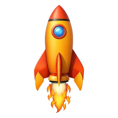 create a imoji showing rocket going in south east direction with proper flames."➘" direction. sticker