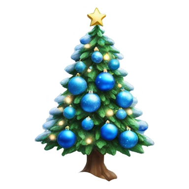 Christmas tree decorate with fake snow , lights and blue ornaments  sticker