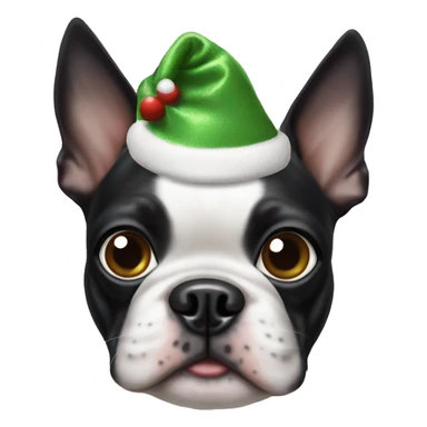 Boston terrier with bug eyes and a Christmas hat  sticker