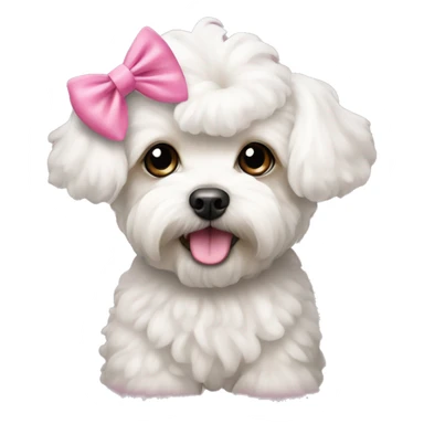 white maltipoo with pink bows on the head sticker