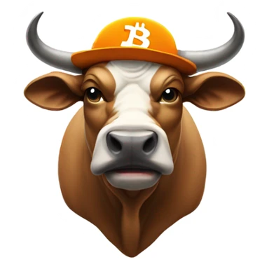 Bull ready to charge wearing bitcoin hat sticker