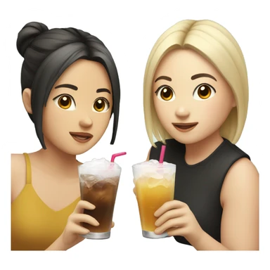 Four girls, 2 with blonde hair, one Asian and one with short brown hair all holding drinks sticker