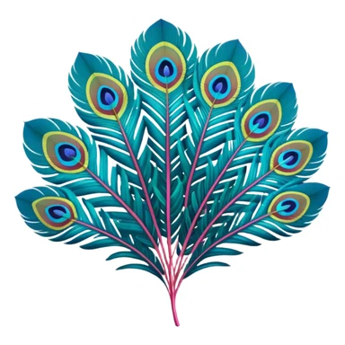  Peacock Begonia feathers in futuristic colors, 3D rendering, detailed, isolated, close up view sticker