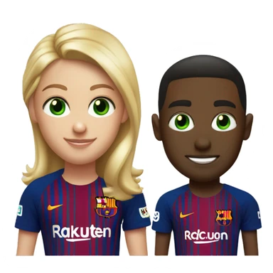two blonde friends one has green eye in fc barcelona T-shirt with lamine yamal and hector fort sticker
