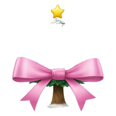 Christmas tree with snow on it, and a pink bow sticker