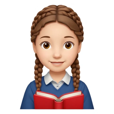 brown braid hair girl kid, student, red book sticker