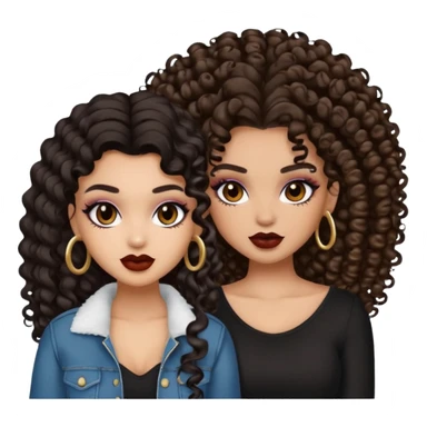 Boujy baddie best friends, trendy heavy makeup both dark hair one light skinned and one light brown and add curls  sticker