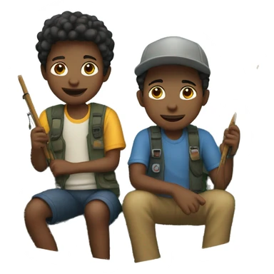 two boys on a fishing boat sticker