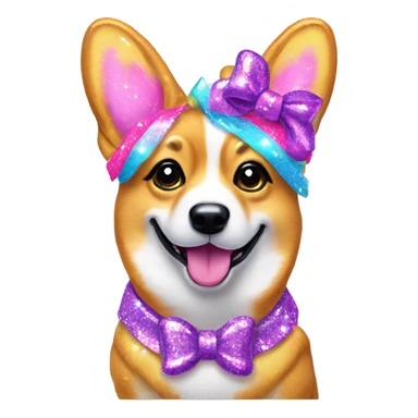 Lisa frank glitter corgi with bows on head sticker