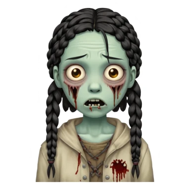 make a zombie with a droopy mouth girl with black knotless braids  sticker