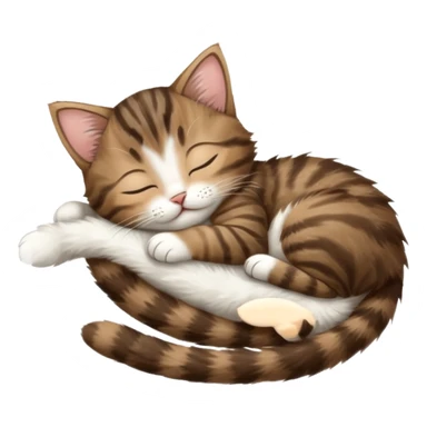 dark brown tabby and white kitten sleeping whilst in funny positions stretched out and  upside down sticker