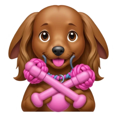 Brown long haired weiner dog holding pink monkey fist weapons in her mouth sticker