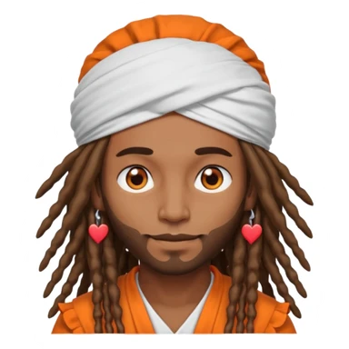 Brownskin man with long dreadlocks orange shirt add white ruffled turban with heart eyes sticker