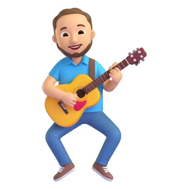 Ruben Blades emoji, playing guitar, casual shirt, joyful expression sticker