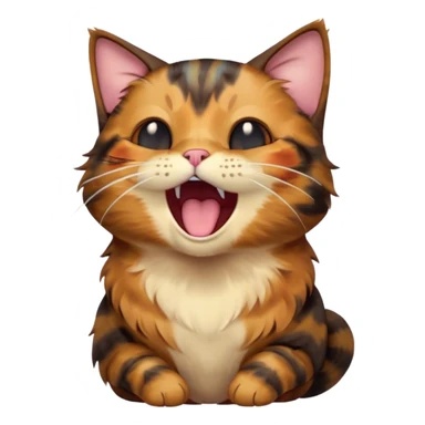 Cinematic Cute Yawning Tortoiseshell Cat Portrait Emoji, Head slightly tilted with a wide, adorable yawn and half-closed, dreamy eyes, featuring a warm, mottled fur of rich browns and blacks, simplified yet irresistibly cute, highly detailed, glowing with a soft, slumbering radiance, high shine, exuding a relaxed, drowsy charm, styled with a gentle, soft glowing outline, capturing the essence of a tortoiseshell cat in a precious moment of sleepy delight! sticker