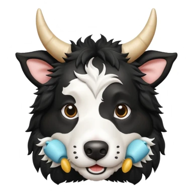 A black and white border collie has a cow's horns. sticker