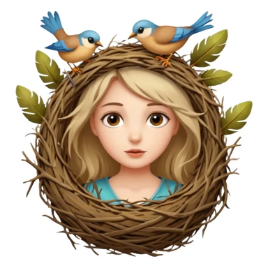 girl with bird nest over her head  sticker