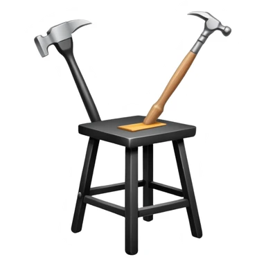 Minimalistic flat vector icon, iOS style, thin black contour on white background. Chair with hammer and paintbrush. No text, no shadows sticker