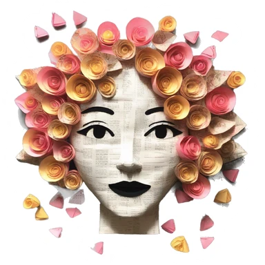  lady face made of 420 origami newspaper roses hemp leaves lantern fairy lights burning paper flowers in hair  sticker