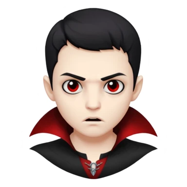 Vampire boy with the short black hair, pale scin, black eyes, little fangs and dark circles under his eyes. He has serious face sticker
