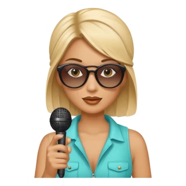 woman with summer clothes and sun glasses holding microphone sticker