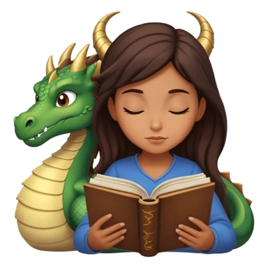 Sleepy Dark Tan brunette girl reading fantasy dragon book sticker