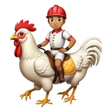 Man riding a chicken as if he were a jockey on a horse sticker
