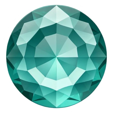 Faceted round grandidierite gem with teal blue-green hue and clear transparency sticker