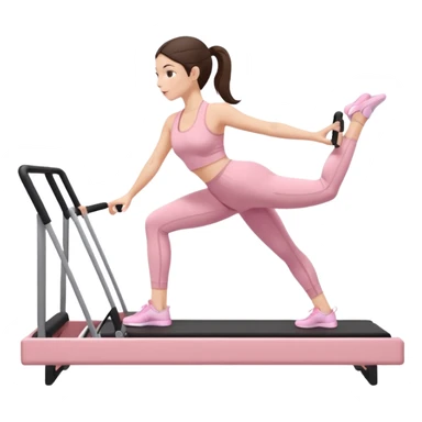 white brunette girl in light pink workout clothes doing pilates on a reformer sticker