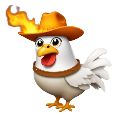 chicken on fire with a cowboy hat sticker