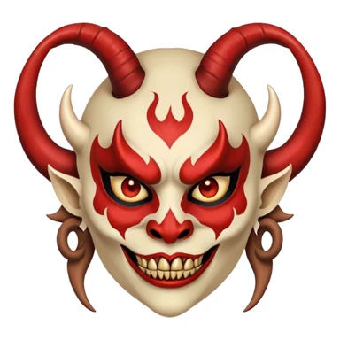 woman wearing a scary demon mask with horns sticker