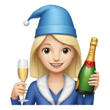 girl holdin only Champagne bottle with party cap. sticker