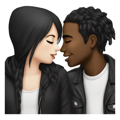 Cute kiss black guy black hair emo and white girl black long hair sticker