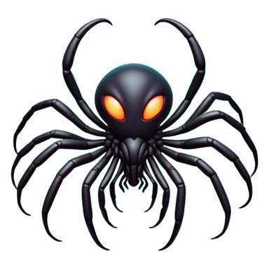 Clash of Clans aesthetic: Cinematic fierce arachnid Alien Emoji, rendered in a 3D vector-style similar to standard emojis with minimal shading and bold, simplified shapes. A compact, isometric, otherworldly creature with insectoid, organic details and subtle, eerie tentacles, softly glowing with a sinister alien charm. Simplified yet unmistakably iconic, highly detailed and consistent, glowing with a soft, spectral radiance and high shine. Stylized with a touch of bio-engineered mischief and a soft glowing outline, capturing the essence of a fearsome extraterrestrial menace with a playful twist! sticker