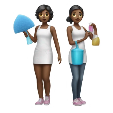 Two girls standing back t back holding cleaning supplies sticker