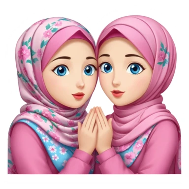 Two best friends Turkish girls beautiful finish Konya blue eyes with pink floral hijab and dress and Scattering kisses outside  sticker