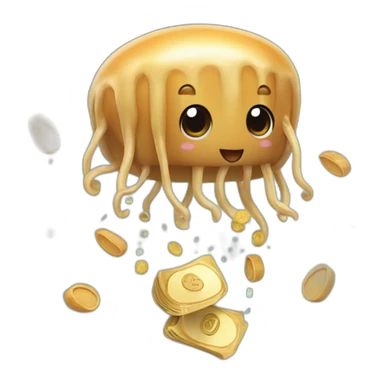 Adorable peanut butter jellyfish throwing money sticker