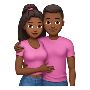 Black lesbian couple with one dark skin masculine with short hair low cut fade with a t shirt with breasts and one feminine with very long hair in a pink blouse hugging  sticker