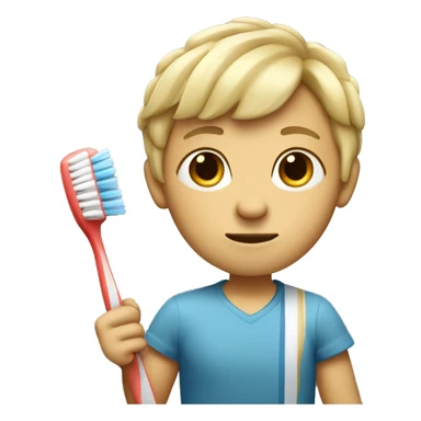 Blonde neathanderal with bowlcut holding a toothbrush singing with it, wearing normal clothes sticker