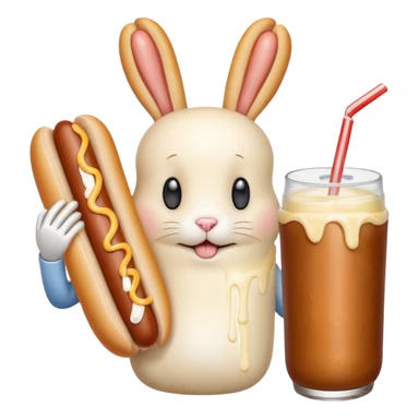 humanoid bunny overwhelmed by a veiny hot dog with mayonnaise and milk sticker
