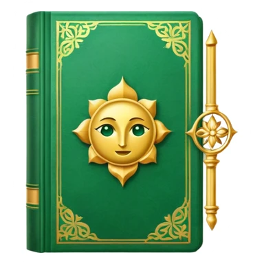 Un libro verde esmeralda con portada con detalles dorados y una textura de terciopelo, con un loto en la portada, irradiando presencia, calma y despertar espiritual sticker