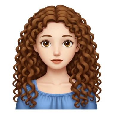 pale woman with brown curly very long hair, middle part. the hair is very very very very very very long, waist length, but you can't see her waist sticker