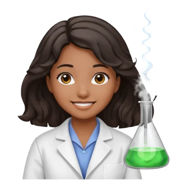 Una chica de laboratorio clínico químico con ojos negro cabello oscuro ondulado raya en medio tez media con bata de científica sticker